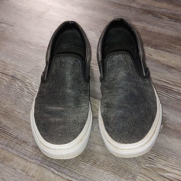 Vans distressed black leather slip on shoes  Sz 7.5 Men   Sz 9 Ladies - Picture 2 of 14